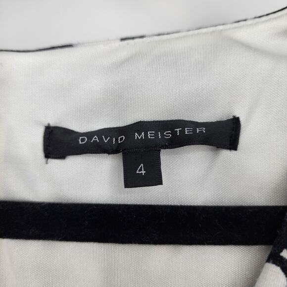 David Meister Faux Wrap Tie Waist Black and White Sleeveless Dress Size 4 - Picture 2 of 3